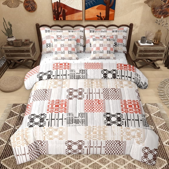 Feelyou Chic Buffalo Patchwork Bedding Comforter Set 7pcs, Checkered Plaid Queen Bedding Sets, Modern Simple Style Reversible Queen Sheet Sets, Lightweight Room Decor