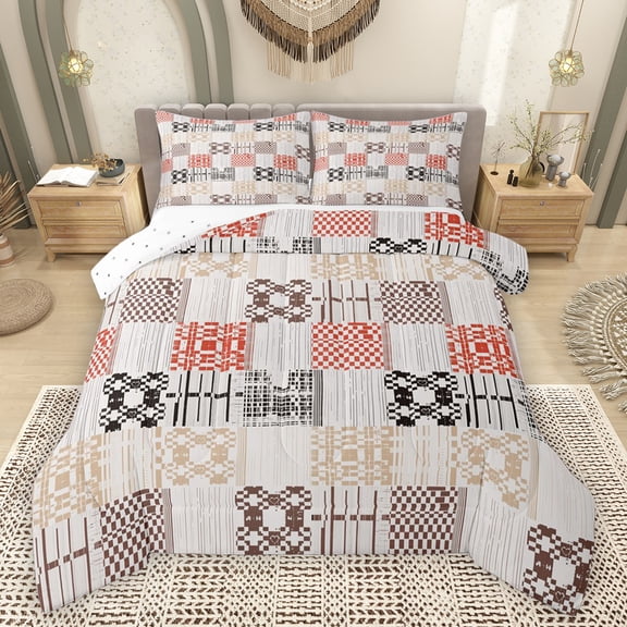 Feelyou Chic Buffalo Patchwork Full Size Comforter Sets, Checkered Plaid Bedding Comforter Set, Modern Simple Style Reversible Bedding Sets, Lightweight Room Decor, 3 Pieces