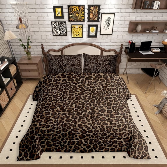 Feelyou Chic Cheetah Print Queen Comforter Set, Brown Bedding Comforter Set, 3pcs