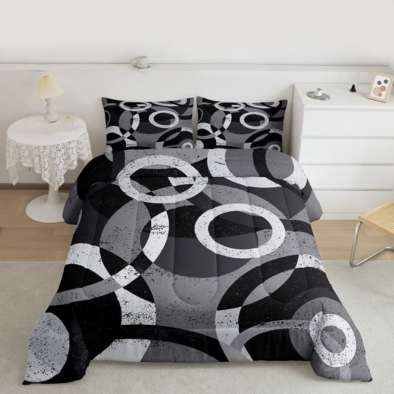 Feelyou Chic Circle Abstract Bedding Comforter Set, Modern Minimalism Twin Comforter Sets, Fashion Geometric Stripes Bedding Set, Ultra Soft Home Decor, 2-Piece