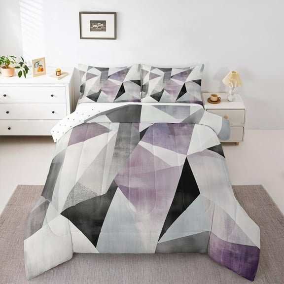 Feelyou Chic Circle Abstract Queen Comforter Set, Modern Minimalism Bedding Sets, Fashion Geometric Stripes Reversible Bedding Comforter Set, Breathable Home Decor, 3pcs