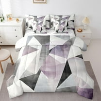 Feelyou Chic Circle Abstract Twin Bedding Sets 7-Piece, Modern Minimalism Bedding Comforter Set, Fashion Geometric Stripes Reversible Sheet Sets, Breathable Home Decor