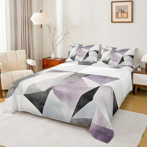 Feelyou Chic Circle Abstract Twin Sheet Sets, Modern Minimalism Twin Fitted Sheet, Fashion Geometric Stripes Flat Sheet, Breathable Home Decor, 3pcs