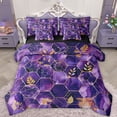 thumbnail image 1 of Feelyou Chic Fashion Honeycomb Bedding Comforter Set 7pcs, Purple Art Abstract Ombre Queen Bedding Sets, Mystic Marbling Reversible Queen Sheet Sets, Ultra Soft Bedroom Decor, 1 of 7