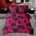 thumbnail image 1 of Feelyou Chic Fashion Stripes Bedding Comforter Set 7 Pieces, Neutral Minimalism Black Pink Full Bedding Set, Teens Kids Boys Girls Reversible Fitted Sheet Flat Sheet, Lightweight Room Decor, 1 of 7