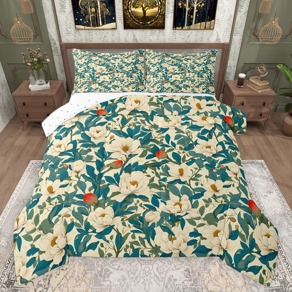 Feelyou Chic Flower Floral Bedding Comforter Set, Western Plant Botanical Twin Comforter Sets, Simple French Fashion Reversible Bedding Set, Breathable Home Decor, 2pcs