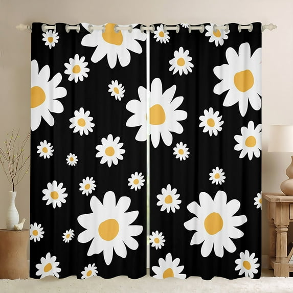 Feelyou Chic Flower Floral Curtains Pack of 2 (42x84 Each) for Women, Vibrant Groovy Daisy Curtains Blackout, Vintage Fashion Style Bedroom Curtains, Window Curtains Home Decor