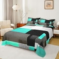 thumbnail image 1 of Feelyou Chic Geometric Abstract Queen Sheet Sets, Cyan Square Rectangle Flat Sheet, Teen Kid Child Adult Queen Fitted Sheet, Breathable Home Decor, 4pcs, 1 of 7