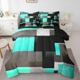 thumbnail image 1 of Feelyou Chic Geometric Abstract Twin Bedding Sets 7-Piece, Cyan Square Rectangle Bedding Comforter Set, Teen Kid Child Adult Reversible Sheet Sets, Breathable Home Decor, 1 of 7