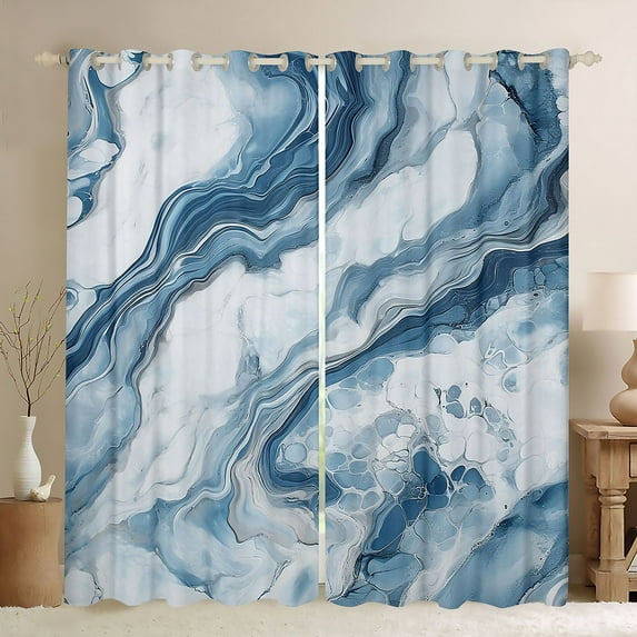 Feelyou Chic Marble Blue Blackout Curtains Set of 2 (52x84 Each), Modern Fashion Abstract Window Curtains, Artwork Marbling Curtains and Drapes, Black Out Curtains Decor