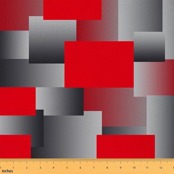 Feelyou Chic Minimalism Fabric by the Yard 2 Yards, Grey Red Home Decor Fabric by the Yard, Modern Abstract Geometric Sewing Fabric, Lightweight Room Decor