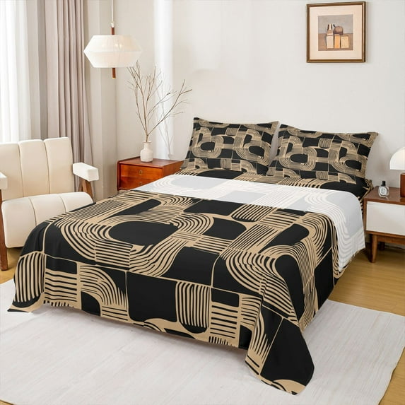 Feelyou Chic Minimalism Teens Queen Sheet Sets, Abstract Ombre Black Brown Flat Sheet, Vintage Fashion Style Queen Fitted Sheet, Ultra Soft Bedroom Decor, 4 Pieces