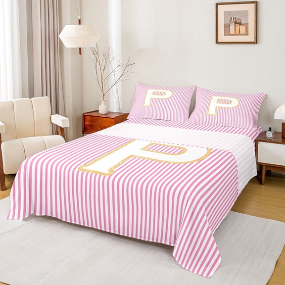 Feelyou Chic Monogrammed P Bed Sheets, Glitter Sequin Print King Sheets, Teens Kids Girls Women Sheet Set, Lightweight Room Decor, 4 Pieces