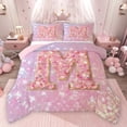 thumbnail image 1 of Feelyou Chic Pink Monogrammed M Bedding Comforter Set, Glitter Mermaid Scale Twin Comforter Sets, Dreamy Princess Cartoon Reversible Bedding Set, Breathable Home Decor, 2pcs, 1 of 9