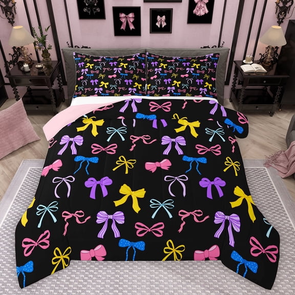 Feelyou Chic Princess Bow Bedding Comforter Set, Girly Cute Ribbon Twin Comforter Sets, Dreamy Princess Bowknot Reversible Bedding Set, Luxury Bedroom Decor, 2 Pieces