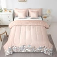 thumbnail image 1 of Feelyou Chic Princess Fashion Bedding Comforter Set 7pcs, Glitter Sequin Print Queen Bedding Sets, Teen Adult Girl Female Queen Sheet Sets, Ultra Soft Home Decor, 1 of 7