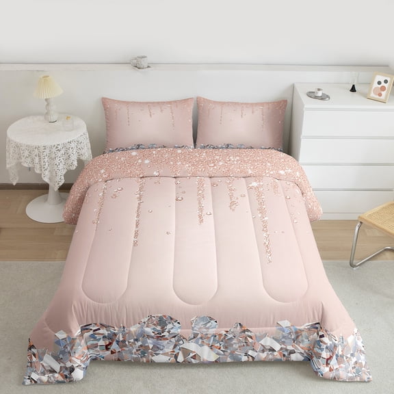 Feelyou Chic Princess Fashion Bedding Comforter Set, Glitter Sequin Print Twin Comforter Sets, Teen Adult Girl Female Bedding Set, Ultra Soft Home Decor, 2-Piece