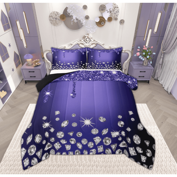Feelyou Chic Princess Fashion Bedding Comforter Set, Glitter Sequin Print Twin Comforter Sets, Teen Adult Girl Female Reversible Bedding Set, Ultra Soft Home Decor, 2-Piece