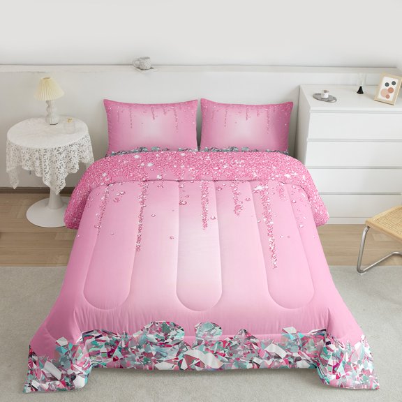 Feelyou Chic Princess Fashion Queen Comforter Set, Glitter Sequin Print Bedding Sets, Teen Adult Girl Female Bedding Comforter Set, Breathable Home Decor, 3-Piece