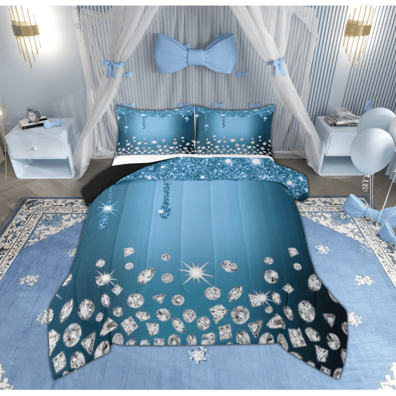 Feelyou Chic Princess Fashion Queen Comforter Set, Glitter Sequin Print Bedding Sets, Teen Adult Girl Female Reversible Bedding Comforter Set, Luxury Bedroom Decor, 3pcs