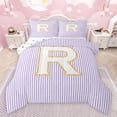 thumbnail image 1 of Feelyou Chic Purple Stripes Bedding Comforter Set for Child, Dreamy Initial R Letter Twin Comforter Sets, Kawaii Cartoon Theme Reversible Bedding Set, Ultra Soft Bedroom Decor, 2pcs, 1 of 8