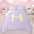 thumbnail image 1 of Feelyou Chic Purple Stripes Full Size Comforter Sets for Child, Dreamy Initial H Letter Bedding Comforter Set, Kawaii Cartoon Theme Reversible Bedding Sets, Lightweight Room Decor, 3pcs, 1 of 8