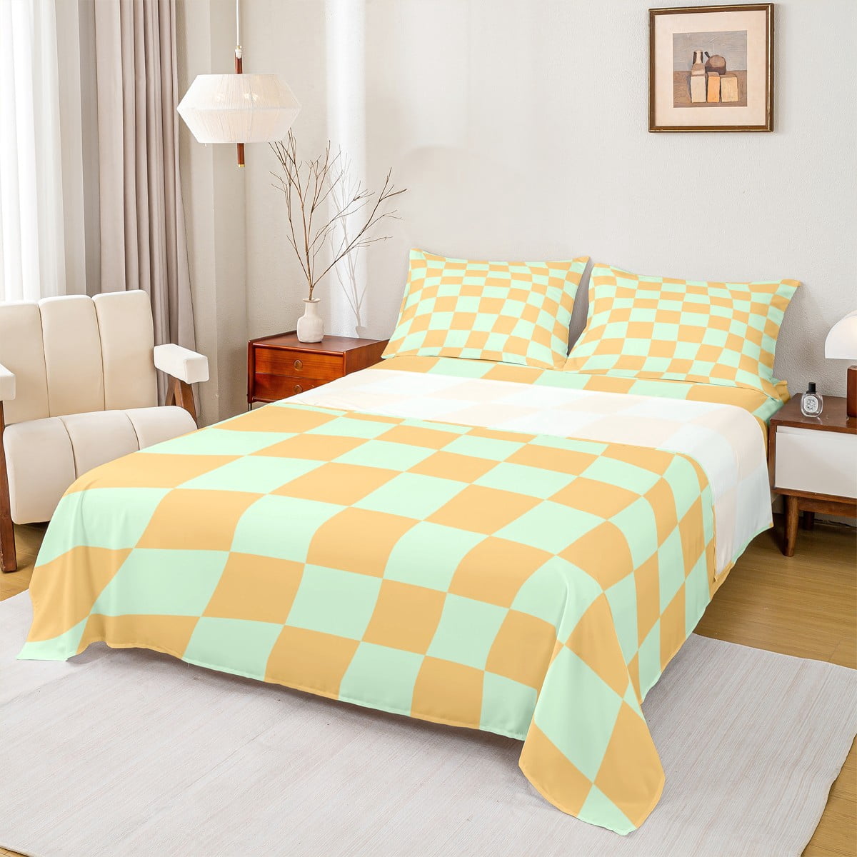 Feelyou Chic Square Abstract Twin Sheet Sets for Kids, Green Orange ...