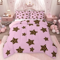 Feelyou Chic Stars Kids Twin Comforter Sets, Cheetah Leopard Print Bedding Set, 2pcs