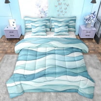 Feelyou Chic Stripes Ombre Twin Bedding Sets 7-Piece for Teens, Fashion Stripe Waves Bedding Comforter Set, Blue Watercolor Art Reversible Sheet Sets, Ultra Soft Bedroom Decor