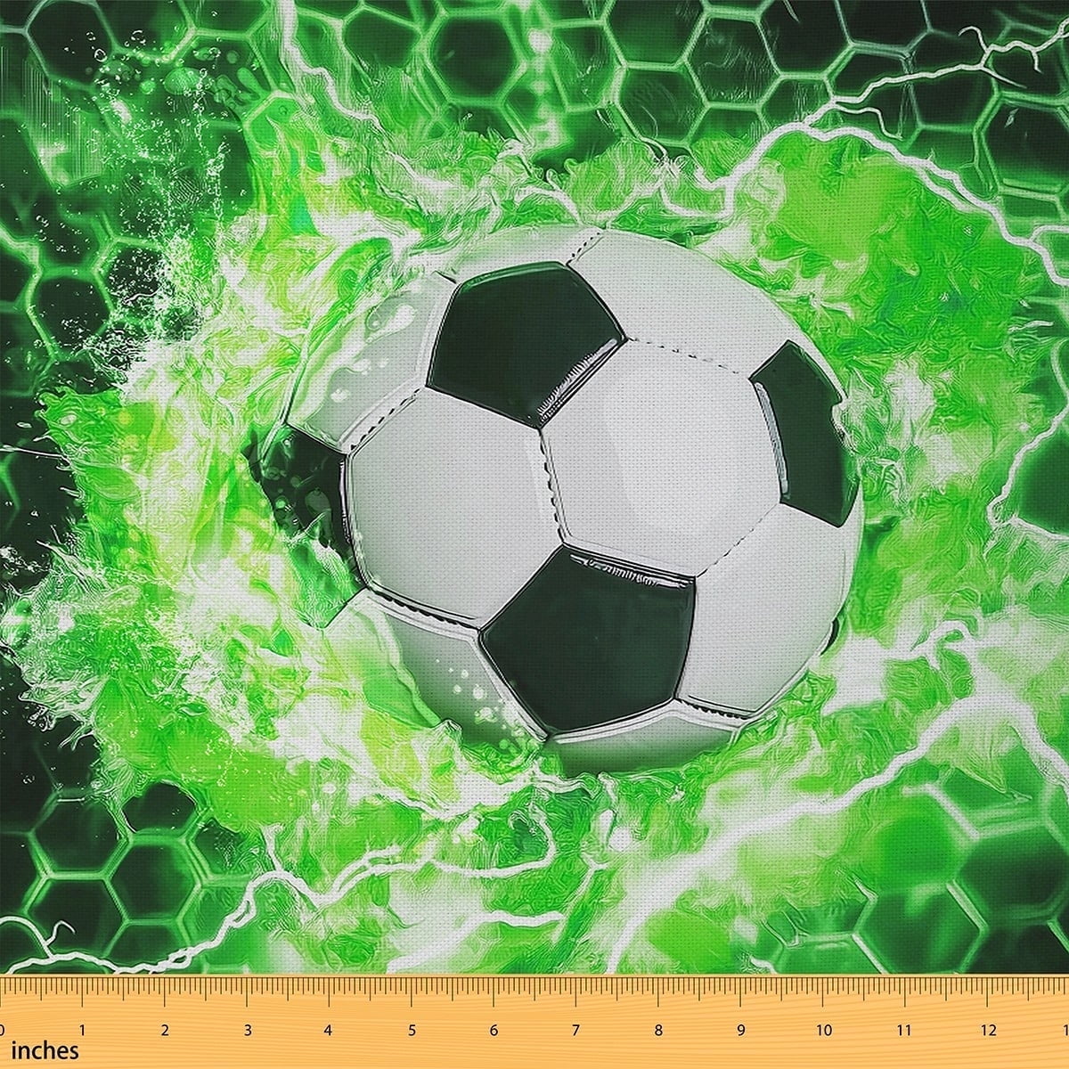Feelyou Child Cartoon Football Fabric by the Yard 1 Yard, Honeycomb Geometric Home Decor Fabric by the Yard, Modern Sports Lover Sewing Fabric, Lightweight Room Decor