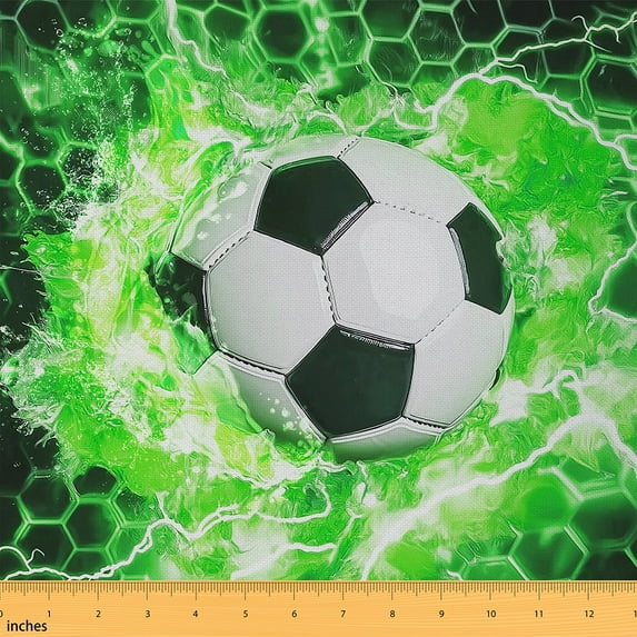 Feelyou Child Cartoon Football Fabric by the Yard 5 Yards, Honeycomb Geometric Home Decor Fabric by the Yard, Modern Sports Lover Sewing Fabric, Lightweight Room Decor