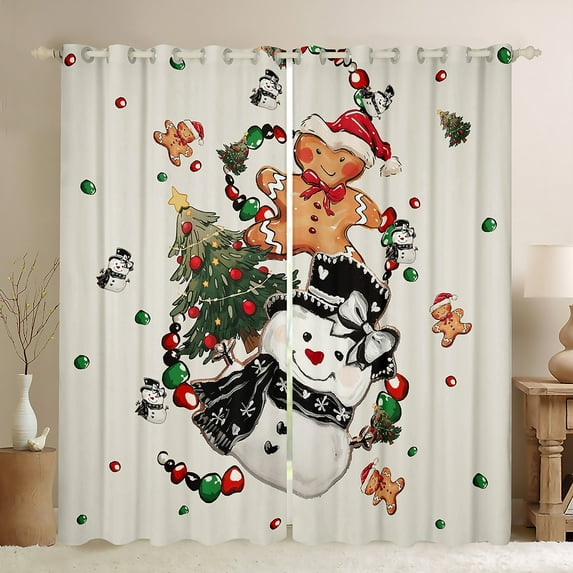 Feelyou Child Christmas Snowman Blackout Curtains Set of 2 (52x84 Each), Kawaii Gingerbread Man Window Curtains, Retro Xmas Tree Curtains and Drapes, Blackout Curtains Room Decor