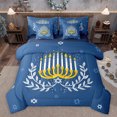thumbnail image 1 of Feelyou Child Happy Hanukkah Twin Bedding Sets 7-Piece, Western David Star Bedding Comforter Set, Olive Branch Botanical Reversible Sheet Sets, Ultra Soft Bedroom Decor, 1 of 8