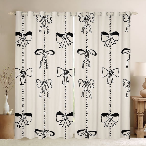 Feelyou Child Kawaii Bow-tie Black Out Curtains, Bowknot Ribbon Stripes Curtains Pack of 2 (42x63 Each), Cartoon Princess Style Bedroom Curtains, Curtains and Drapes Room Decor