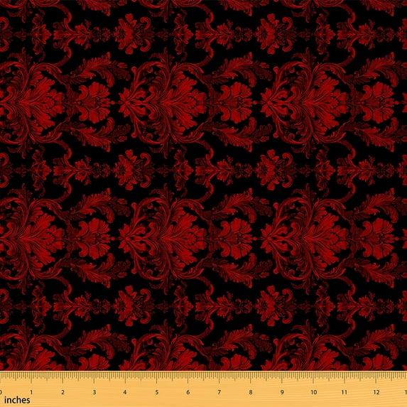Feelyou Child Red Damask Fabric by the Yard 1 Yard, Boho Flower Print Home Decor Fabric by the Yard, Vintage Western Sewing Fabric, Microfiber Bedroom Decor
