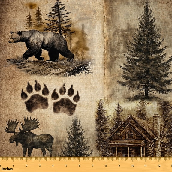 Feelyou Child Rustic Farmhouse Fabric by the Yard 3 Yards, Woodland Wildlife Sewing Fabric, Bear Reindeer Animal Home Decor Fabric by the Yard, Ultra Soft Home Decor