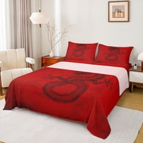 Feelyou Chinese Dragon Print Twin Sheet Sets, Red Graffiti Bedding, 3-Piece
