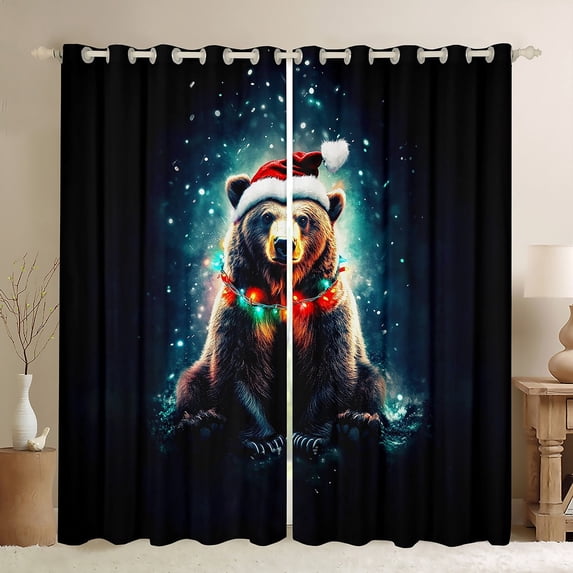 Feelyou Christmas Bear Child Curtains Pack of 2 (42x84 Each), 3D Jungle Animal Curtains Blackout, Glitter Stars Print Bedroom Curtains, Window Curtains Room Decor