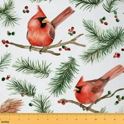 Feelyou Christmas Bird Fabric by the Yard 1 Yard, Xmas Tree Sewing Fabric, Kawaii Cartoon Animal Home Decor Fabric by the Yard, Breathable Home Decor