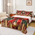 thumbnail image 1 of Feelyou Christmas Bowknot Queen Sheet Sets, Red Gold Ball Flat Sheet, Geometric Stripes Queen Fitted Sheet, Super Cozy Room Decor,4 Pieces, 1 of 7