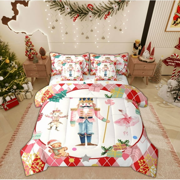 Feelyou Christmas Gift Bedding Comforter Set 7pcs, Funny Nutcracker King Bedding Sets, Western Festival Reversible Bed Sheets, Microfiber Bedroom Decor