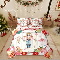 Feelyou Christmas Gift Twin Bedding Sets 7-Piece, Funny Nutcracker Bedding Comforter Set, Western Festival Reversible Sheet Sets, Microfiber Bedroom Decor