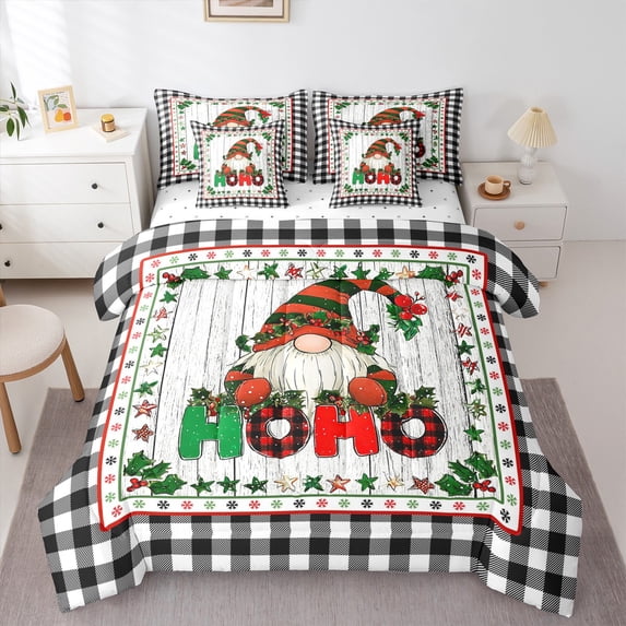 Feelyou Christmas Gnome Bedding Comforter Set 7-Piece, Black White Farmhouse Buffalo King Bedding Sets, Western Countryside Bed Sheets, Super Cozy Room Decor