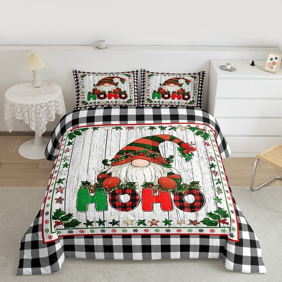 Feelyou Christmas Gnome Bedding Comforter Set, Black White Farmhouse Buffalo Twin Comforter Sets, Western Countryside Bedding Set, Super Cozy Room Decor, 2 Pieces