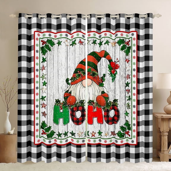 Feelyou Christmas Gnome Black Out Curtains, Black White Farmhouse Buffalo Curtains Pack of 2 (42x63 Each), Western Countryside Bedroom Curtains, Curtains and Drapes Room Decor