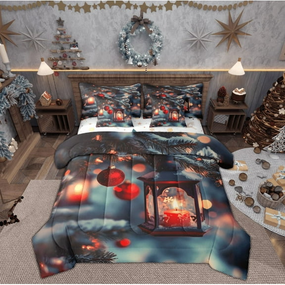 Feelyou Christmas Holiday Twin Bedding Sets 7-Piece, Xmas Tree Snowflake Bedding Comforter Set, Vintage Western Festival Reversible Sheet Sets, Microfiber Bedroom Decor