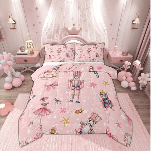 Feelyou Christmas Nutcracker Bedding Comforter Set for Kid, Princess Fairy Tale Twin Comforter Sets, Winter Festival Reversible Bedding Set, Breathable Home Decor, 2pcs