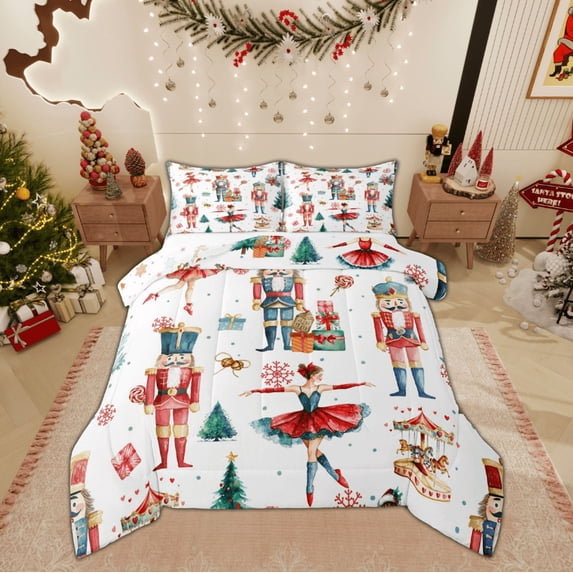 Feelyou Christmas Nutcracker Bedding Comforter Set for Kid, Princess Fairy Tale Twin Comforter Sets, Winter Festival Reversible Bedding Set, Super Cozy Room Decor, 2pcs
