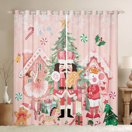 Feelyou Christmas Nutcracker Black Out Curtains for Kid, Dreamy Princess Fairy Curtains Pack of 2 (42x63 Each), Kawaii Rat Guard Bedroom Curtains, Microfiber Bedroom Decor
