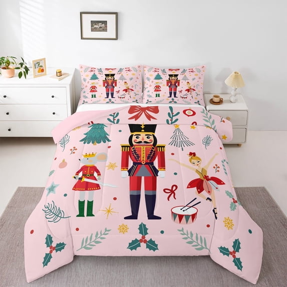 Feelyou Christmas Nutcracker Queen Comforter Set for Kid, Dreamy Princess Fairy Bedding Sets, Kawaii Rat Guard Reversible Bedding Comforter Set, Lightweight Room Decor, 3pcs
